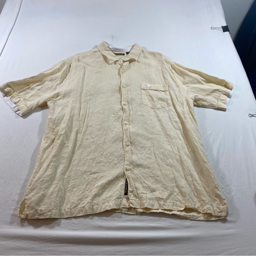 Cubavera Shirt linen Men button down short sleeve Light Tan Summer Beach Natural - Picture 9 of 15